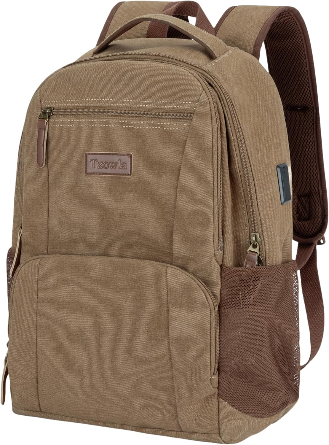 Tzowla Canvas Laptop College Backpack for Men and Women,Travel Work Vintage Rucksack with Usb/Type-C Charging Port,Lightweight Bookbag Hiking Casual Daypack Backpacks Fit 15.6 Inch Notebook