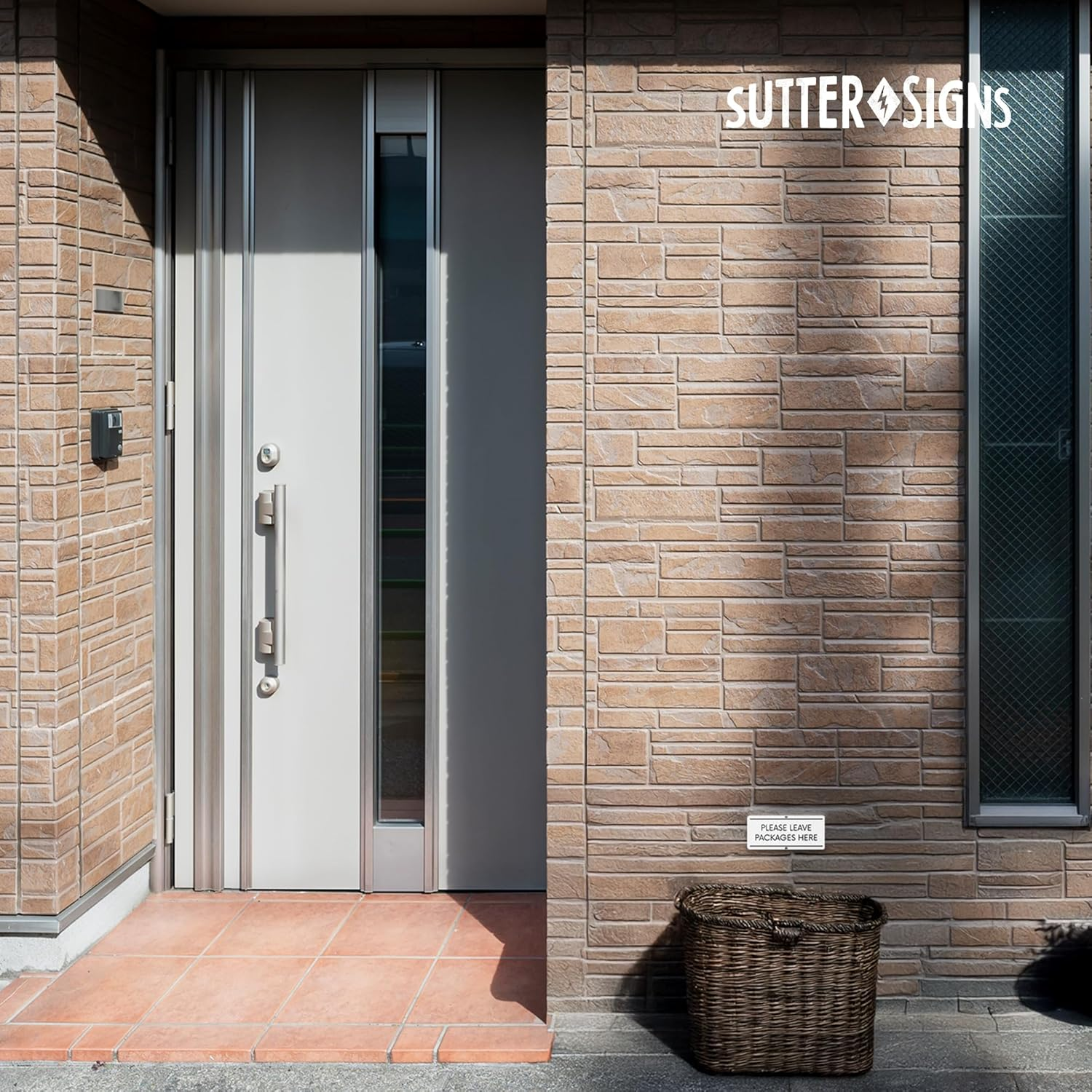 Please Leave Packages Here | White Aluminum Outdoor Metal Delivery Sign, 3" X 7" image number 6