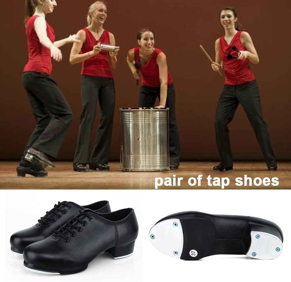 Adult Tap Shoes - Tie up Split Sole Jazz Tap Dance Shoe,Comfortable Tap Shoes Rubber Sole Dance Footwear Suitable for Women Black image number 6