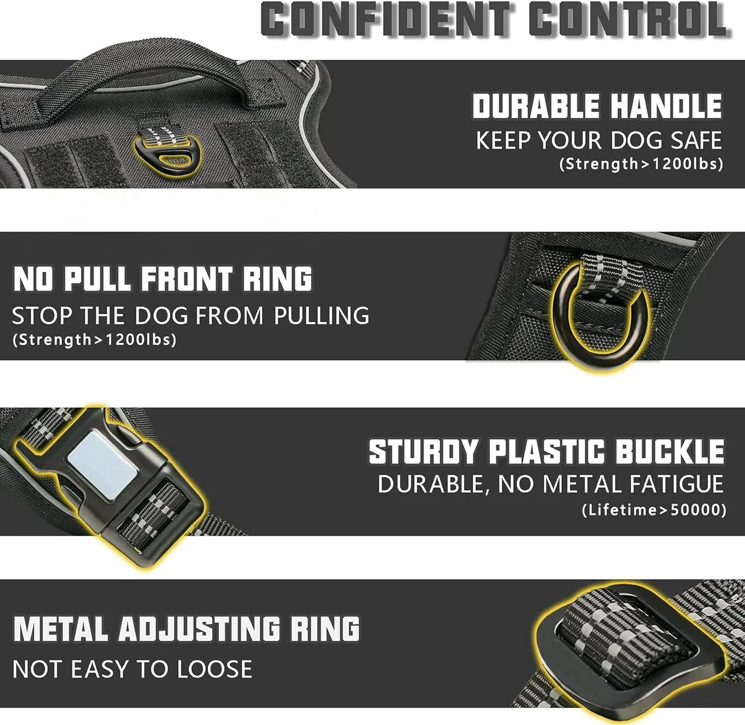 UOSIA Tactical Dog Harness No-Pull Service Dog Vest Harness Adjustable Pet Working Training Military Vest Reflective Escape Proof Molle Dog Harness with Handle for Medium Large Dogs image number 1