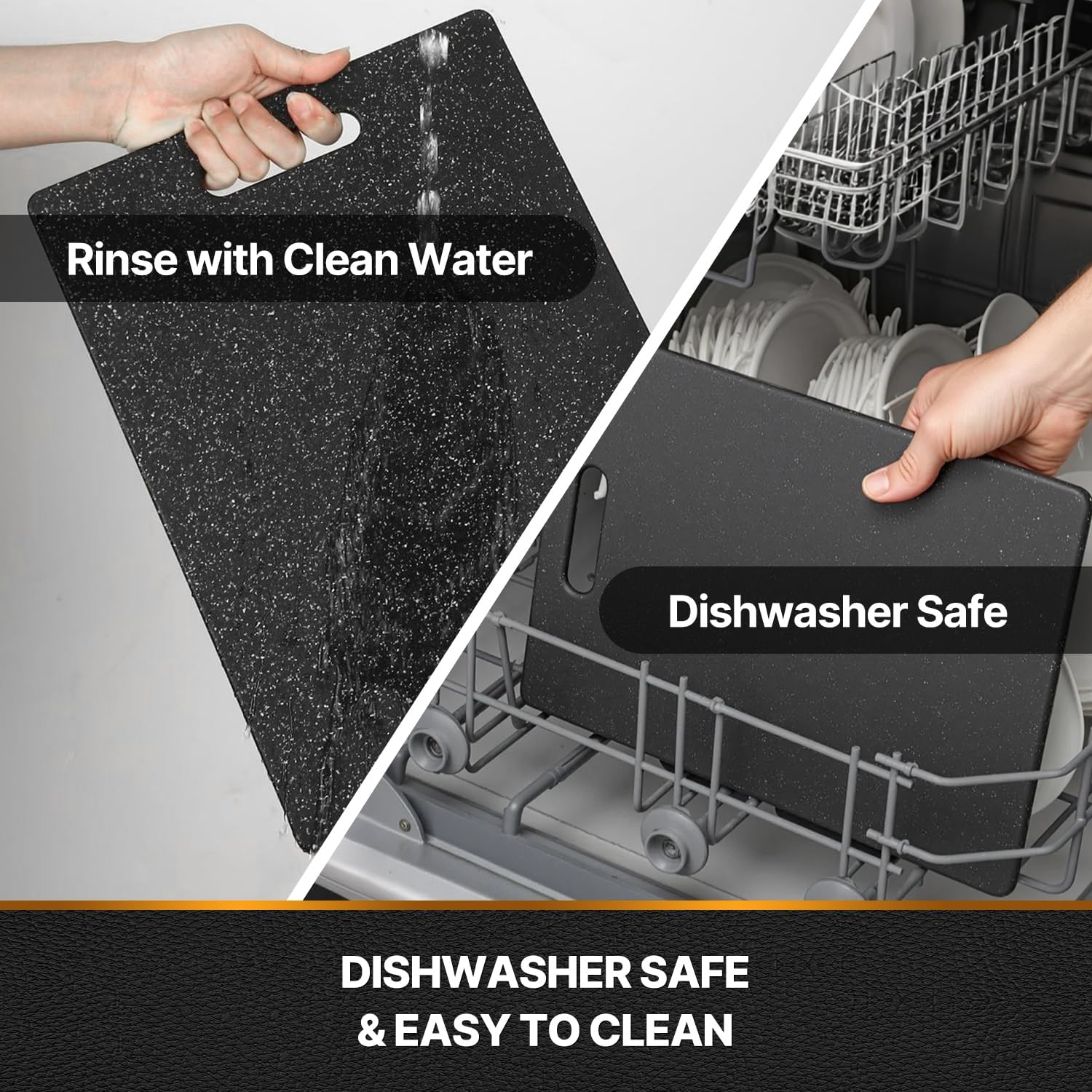 Sydroya Chopping Board Set, 3-Piece Non-Slip Cutting Boards for Kitchen, Easy Grip Handle Dishwasher Safe Chopping Board for Food Fruits Vegetables, Bpa-Free Plastic, Black image number 4