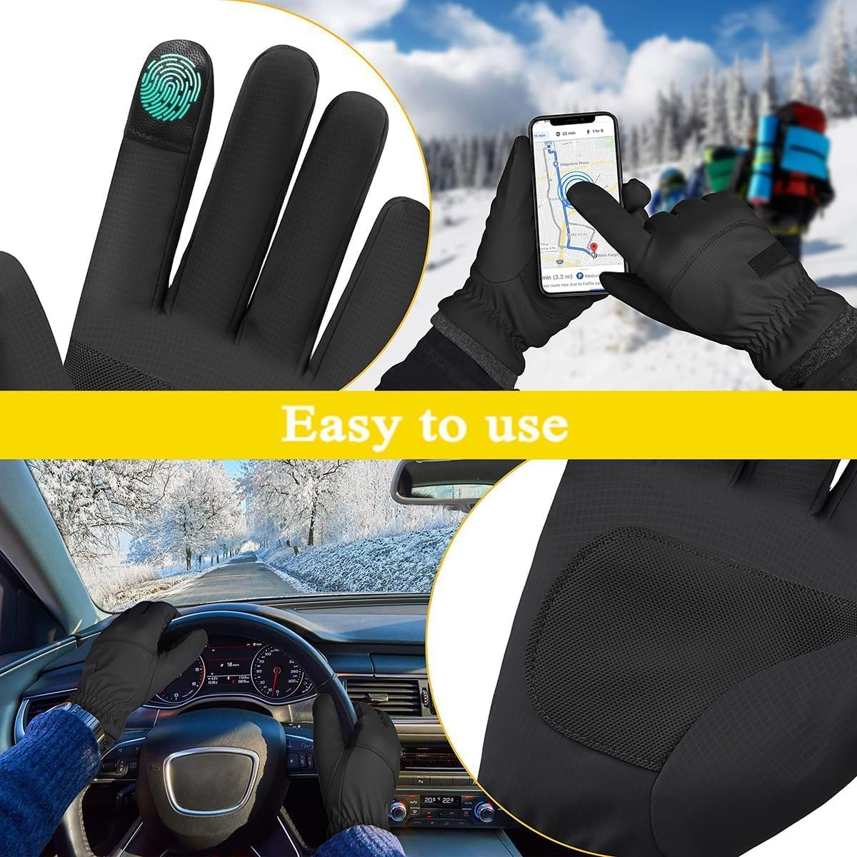 Winter Gloves Men Women, Touch Screen Gloves, Windproof Waterproof Warm Gloves, for Skiing Running Hiking Cycling Texting Gloves, Winter Gloves, One Size image number 5