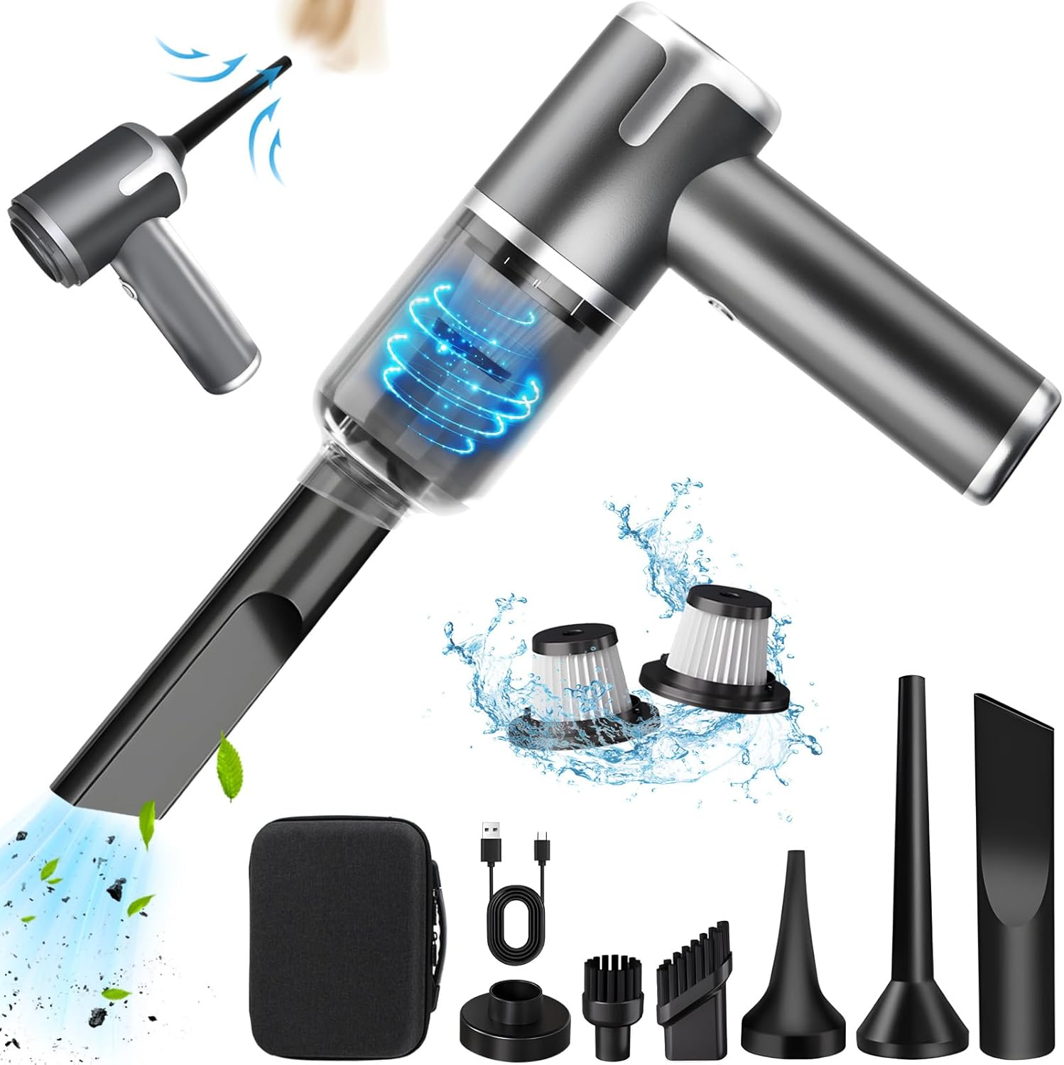 Handheld Car Vacuum Cleaner Cordless, 8000Pa Powerful 2-In-1 Lightweight Vacuum and Air Blower, Dual Filter Rechargeable Mini Hoover for Pet Hair, Car, Home, Office, Kitchen image number 6