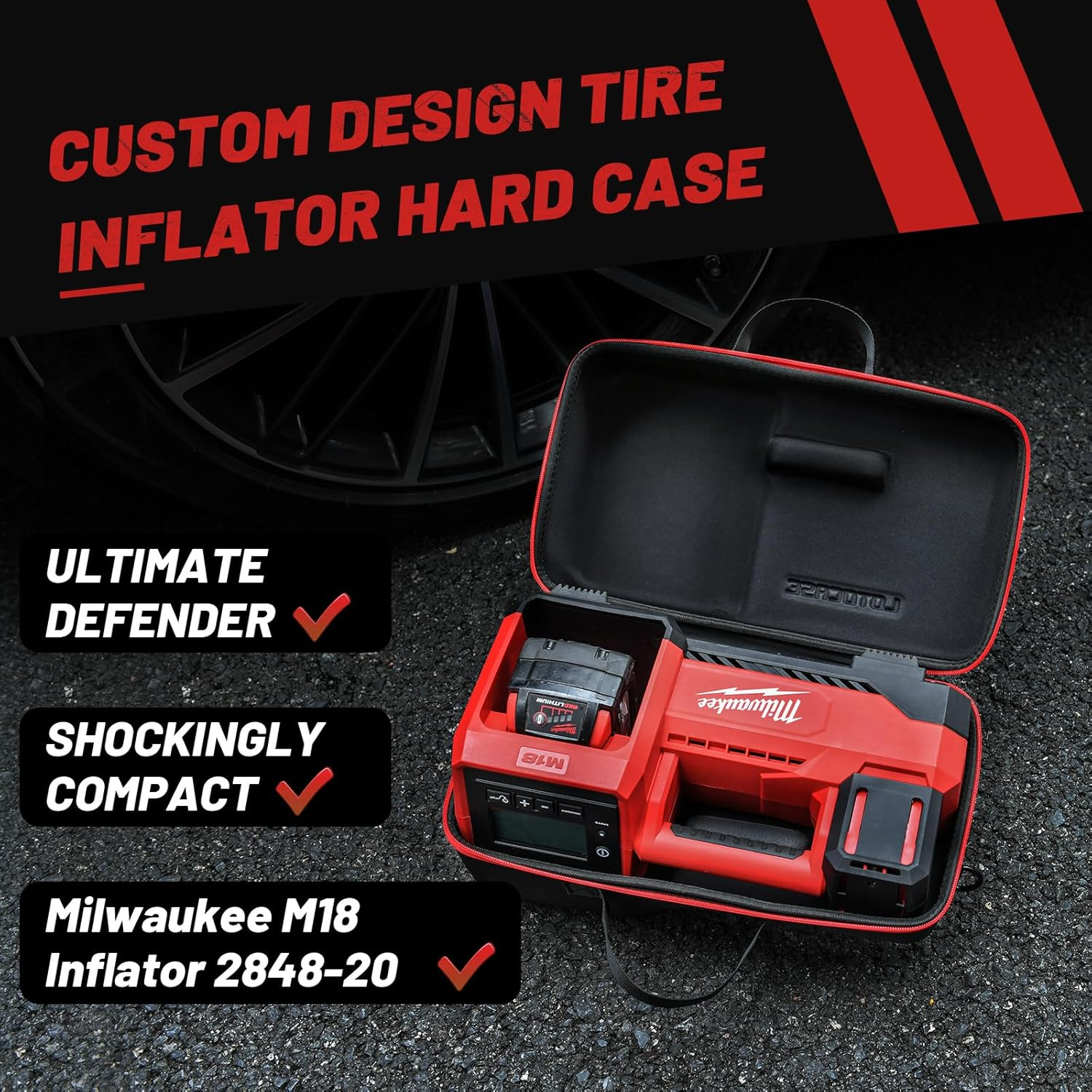 Air Compressor Hard Case for Milwaukee M18 Inflator 2848-20, Air Pump Storage Carrying Bag for Milwaukee Tools - Included Neck Strap image number 4