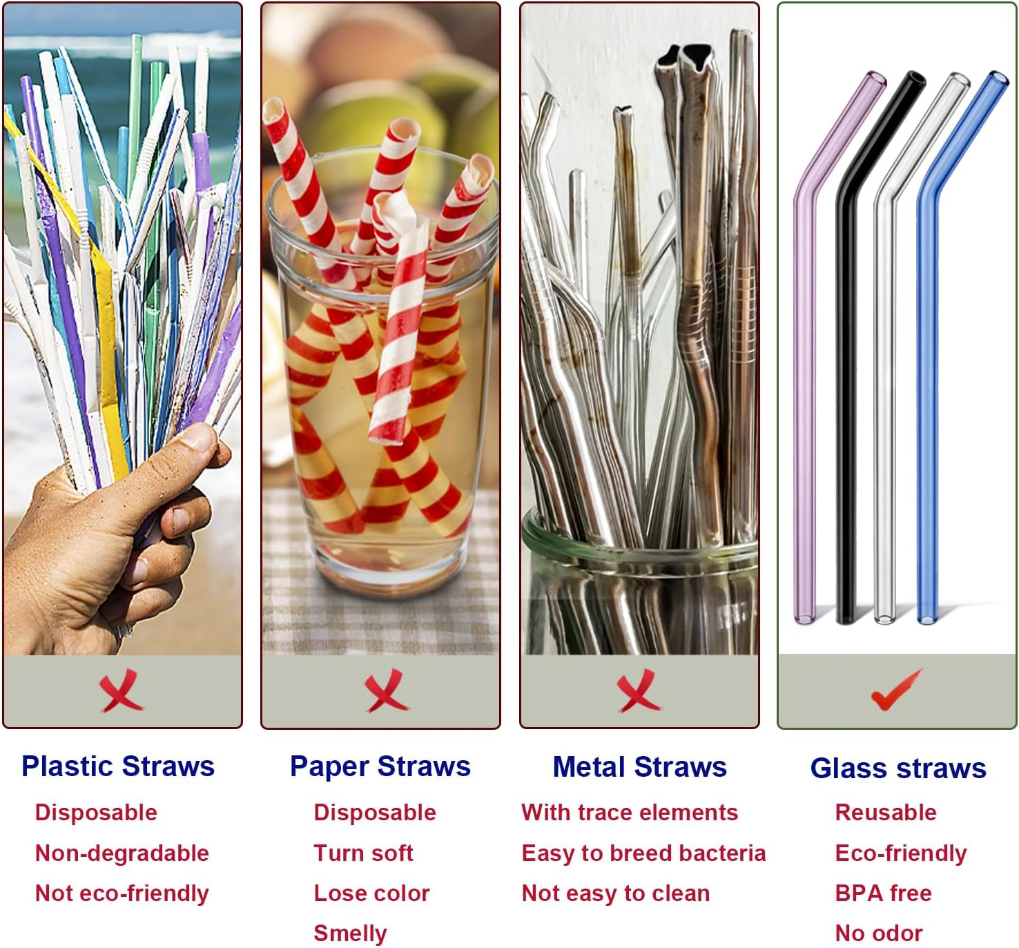 Sky Blue Reusable Glass Straws Colorful: Bent Glass Straw Thick 8Mm 9 Inch with Gife Case - ECO Friendly, BPA Free and Shatter Resistant for Drinking image number 4
