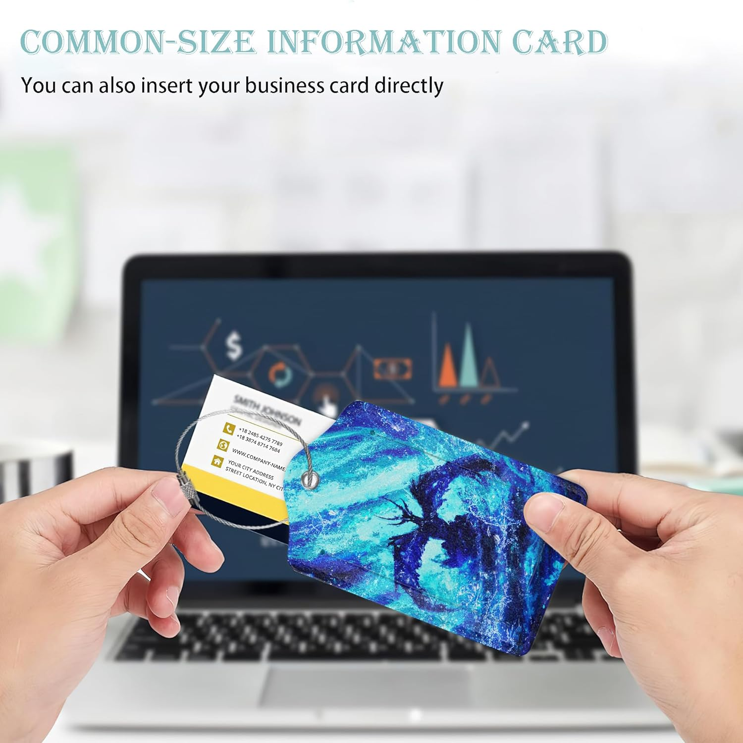 SKYDAWNY 2 Pack Leather Luggage Tags for Suitcase,Blue Dragon Water Glowing Travel Cruise Baggage Tag for Women Men Luggages Bag with Privacy Cover Name ID Label Stainless Steel Loop image number 3