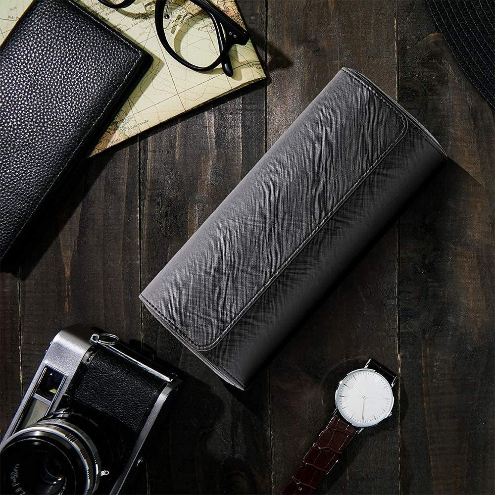 ROSELLE Watch Roll Travel Case for Men and Women - 3 Watch Organizer with Innovative Removable Pillows & Solid Dividers for Home, Travel and Display (Black Cross) image number 5