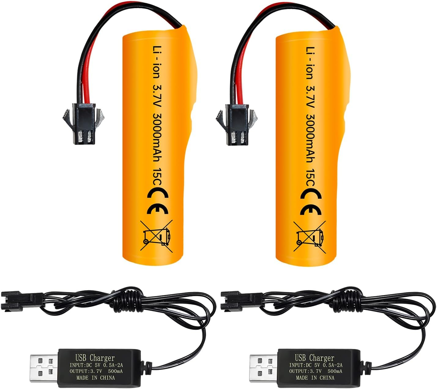 Fytoo 2PCS 3.7V 3000Mah Li Ion Battery with SM-2P Plug and USB Charging Cable Suitable for DE42 DE44 DE45 DE68 RC Remote Control Drifting Car Truck Off-Road Racing Car image number 4