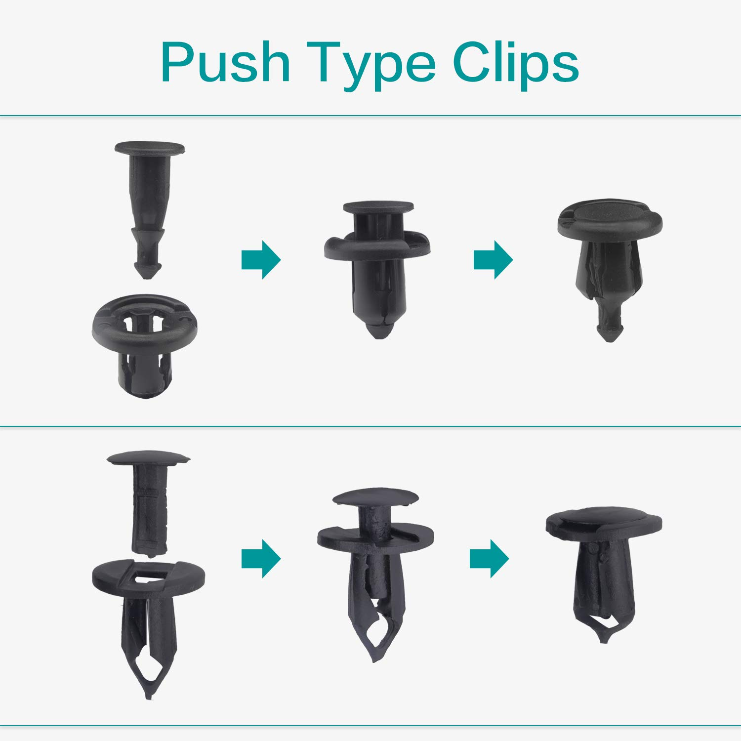 Lantee 50 Pcs Car Body Retainer Clips Fasteners, 8Mm, 9Mm, 10Mm Black Nylon Auto Front Bumper Fender Push Type Pins image number 2