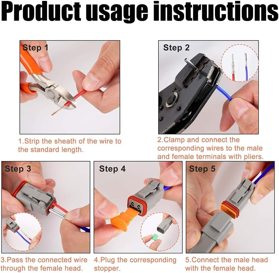 Paifeancodill 2 Pin Deutsch DT Connector Kit, IP68 Waterproof Electrical Automative DT Connectors Kit with 12Pairs Size 16 Stamped Contacts 16-18 AWG, for Car Truck Boat, 6 Sets