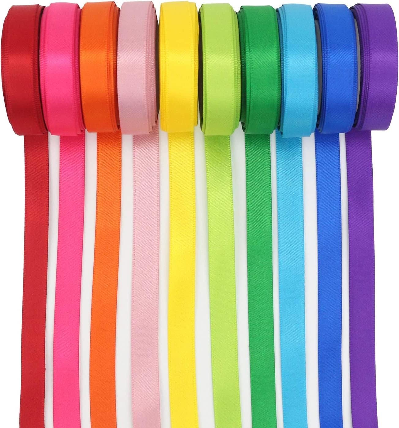 Solid Satin Ribbon Asst. 10 Colors 3/8" X 25 Yard Each Total 250 Yds per Package, Rainbow image number 3