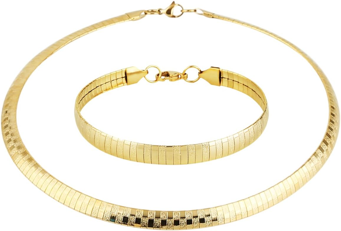 HZMAN Stainless Steel Omega Chain 8Mm Solid 18 Inch Necklace and 8.5 Inch Bracelet Jewelry Set for Men Women image number 5