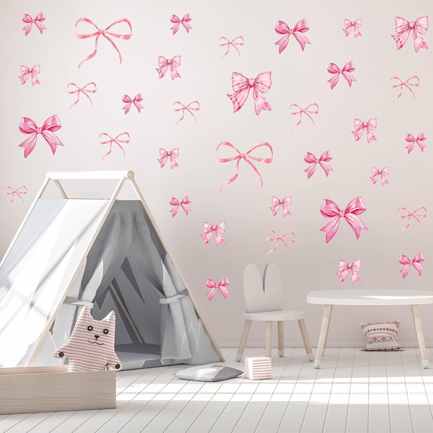 Whaline 12 Sheets Trendy Pink Bow Wall Stickers Light Pink Bow Knot Wall Decals Watercolor Room Mural Stickers for Valentine'S Day Girls Party Home Bedroom Nursery, 7.9 X 11.8 Inch image number 4