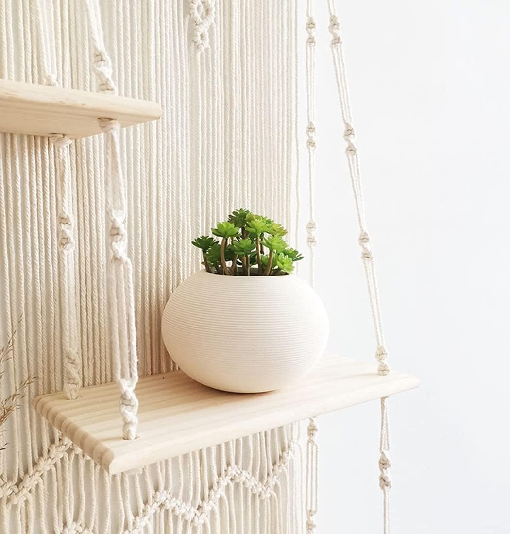 Geepro Handcrafted 3 Tier Large Macrame Wall Hanging Shelf Boho Indoor Outdoor Rope Plant Pot Holder for Home Decor image number 5