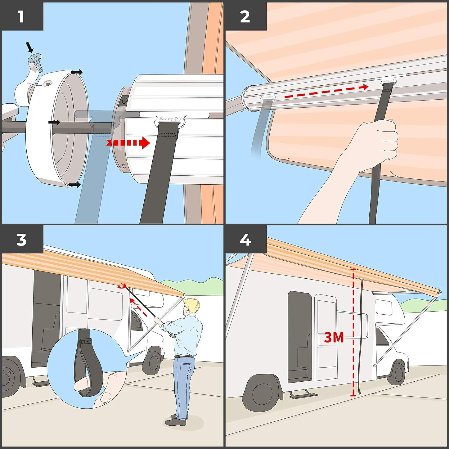 Bougerv RV Awning Pull Straps, 9.8FT (118 Inches) Upgraded RV Camper Awning Parts Pull down Straps Fits for Rv/Travel Trailer/Camper Awning RV Accessories (2 Pack)