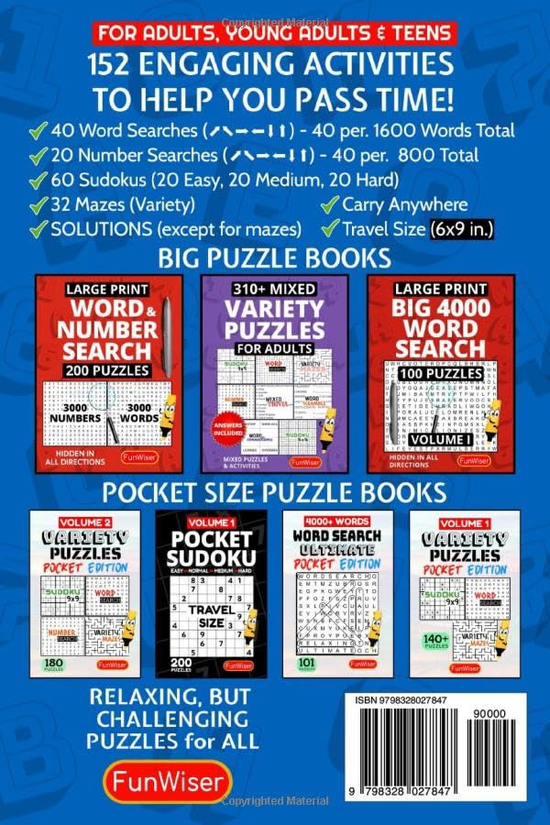 Travel Puzzle Activity Book for Adults - Travel Size Puzzle Book - VOL 1: 150+ Variety Puzzles & Brain Games for Travel - Word Search, Sudoku, Mazes ... Book - Puzzle Book for Young Adults and Teens
