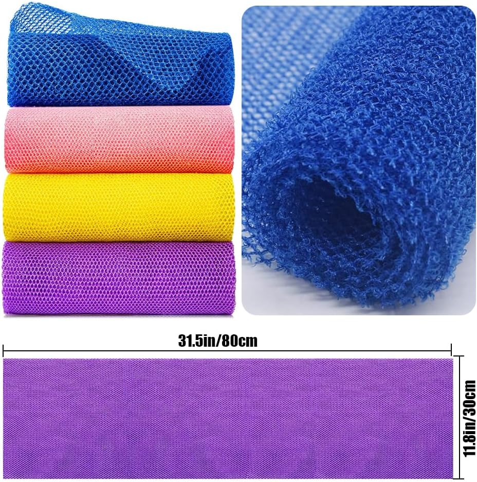 4Pcs African Net Sponge, African Exfoliating Net for Body, African Wash Net Shower Body Scrubber(Yellow, Blue, Pink, Purple) (Yellow, Blue, Pink, Purple) image number 5
