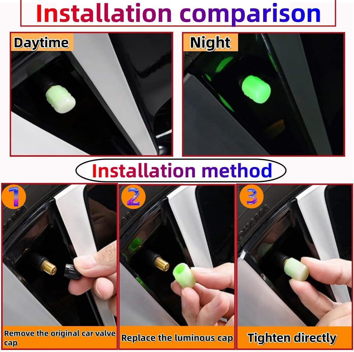 KLHCDUO18PCS Tire Valve Cap, Glow-In-The-Dark Automobile Stem Cap, for Cars, Motorcycles, Bicycles (Blue, Pink, Green) image number 4