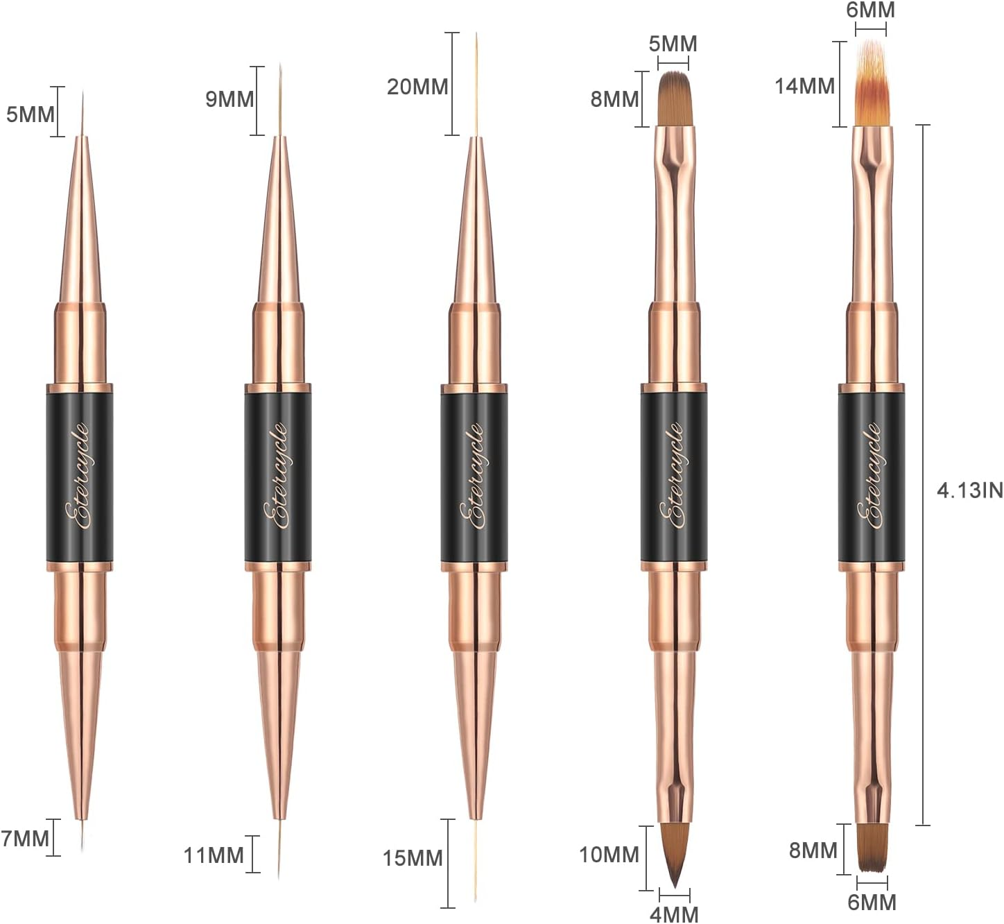 Double-Ended Acrylic Nail Art Brushes Set, Etercycle Gel Polish Nail Art Design Pen Painting Tools Nail Art Liner Brush and Nail Dotting Pen for Acrylic Application Salon at Home DIY Manicure &hellip; (Black image number 2