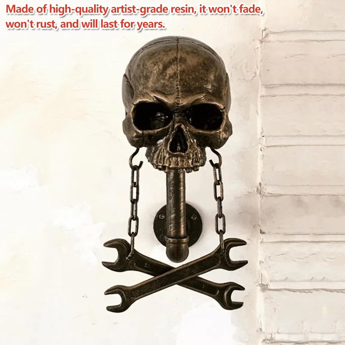 AIMALL Removable Resin Skull Wall Decor for Helmet Display, Realistic Ghost Head Bone Ornament for Halloween Atmosphere, Horror Theme Home Office Decoration