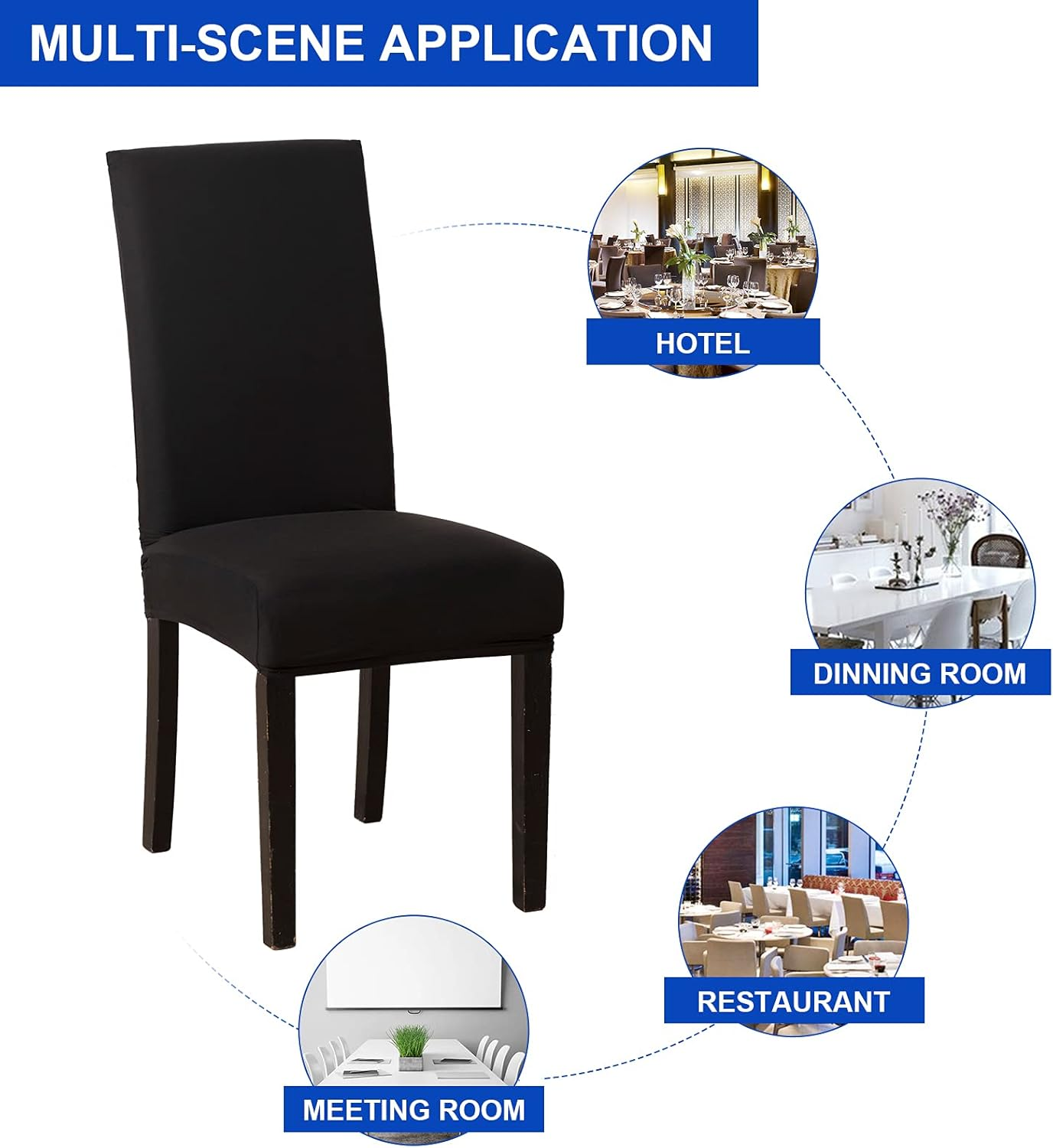 Stretch Dining Chair Covers Soft Removable Kitchen Seat Covers Parsons Chair Slipcovers for Dining Room (6, Black) image number 4