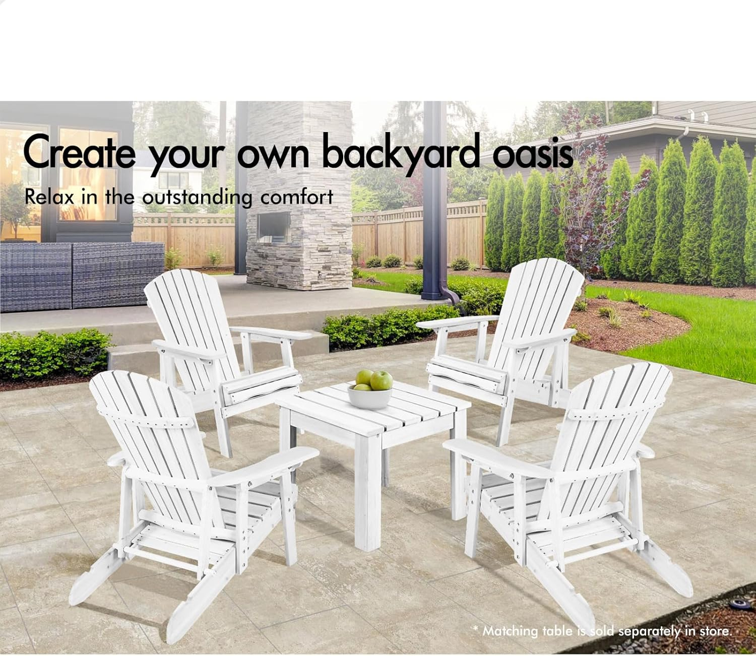 ALFORDSON Wooden Muskoka Adirondack Chair for Outdoor, Fir Wood Lawn Outdoor Muskoka Furniture for Patio Garden Park Porch, Slatted Design Armchair Lounge with Footrest, 180Kg Max White Color