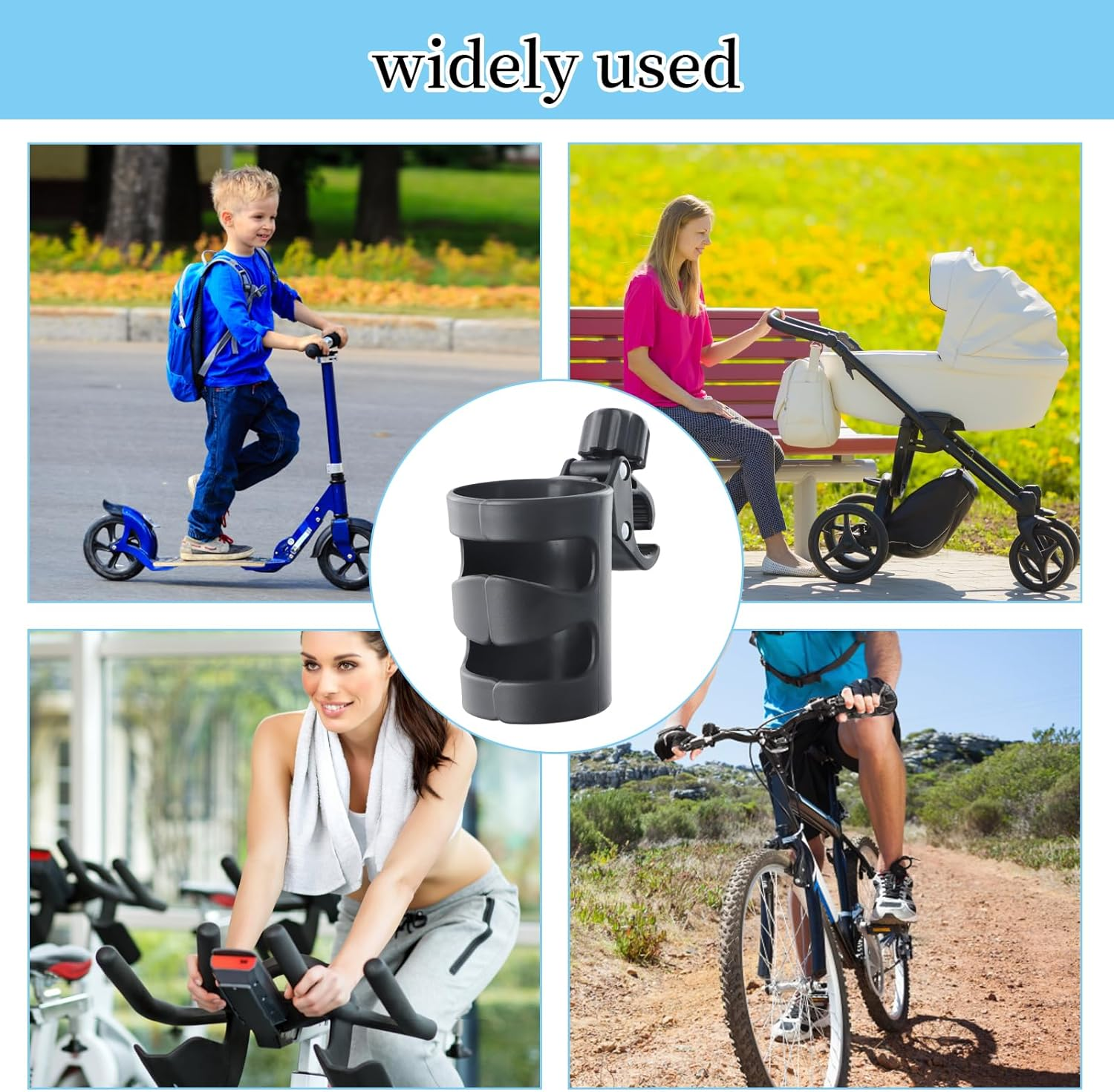 360&deg; Rotating Universal Cup Holder for Strollers &ndash; Adjustable Stroller Drink Organizer for Bikes, Wheelchairs & More | Durable, PP Material | Secure Fit for Coffee, Milk Bottles & Water Bottles image number 1