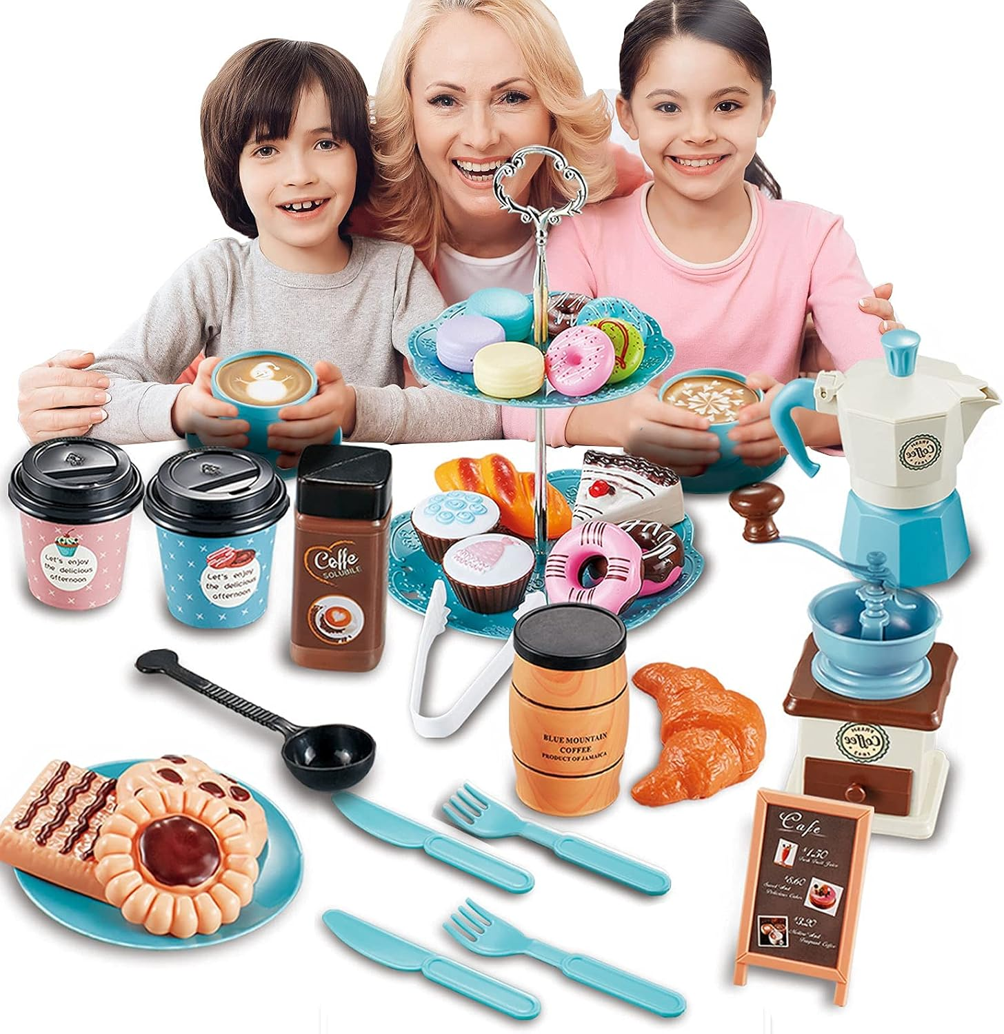 Pretend Tea Party Set for Little Girls, 38 PCS Coffee Maker Set and Play Food Dessert Set for Kids Age 3 4 5 6 7 8 9, Kids Kitchen Pretend Play for Princess Girls Boys image number 5