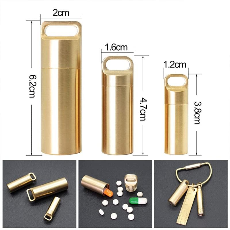 AIMALL Waterproof Brass Pill Box Case, Durable Medicine Capsule Holder with Keyring, Portable Container for Outdoor Survival, Hiking, and Daily Use image number 1