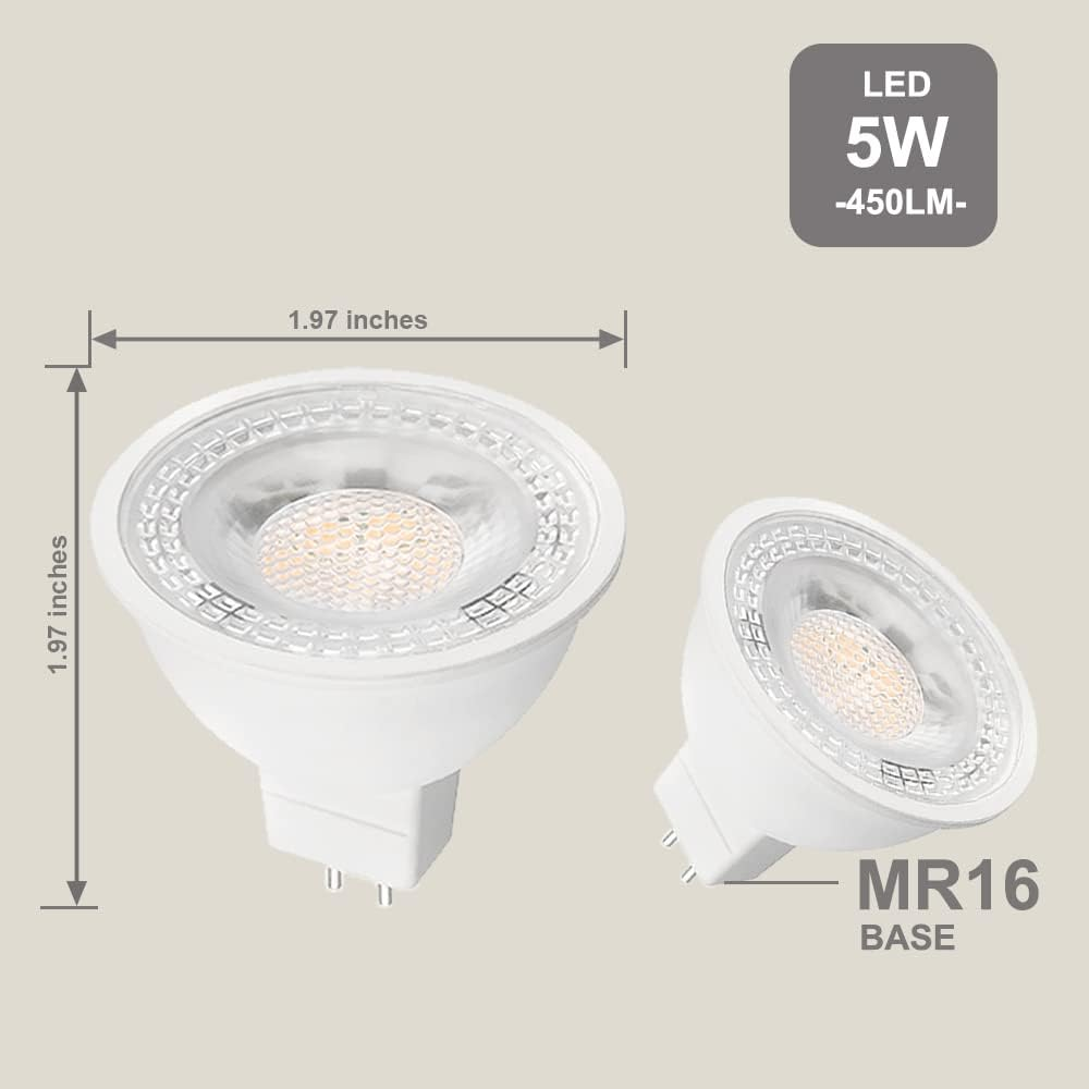FTL MR16 LED Bulb 5000K Daylight White 12V 50W Equivalent Halogen Replacement GU5.3 Pin Base 5W 5000K Daylight White Non-Dimmable for Landscape and Track Lights,6-Pack image number 5