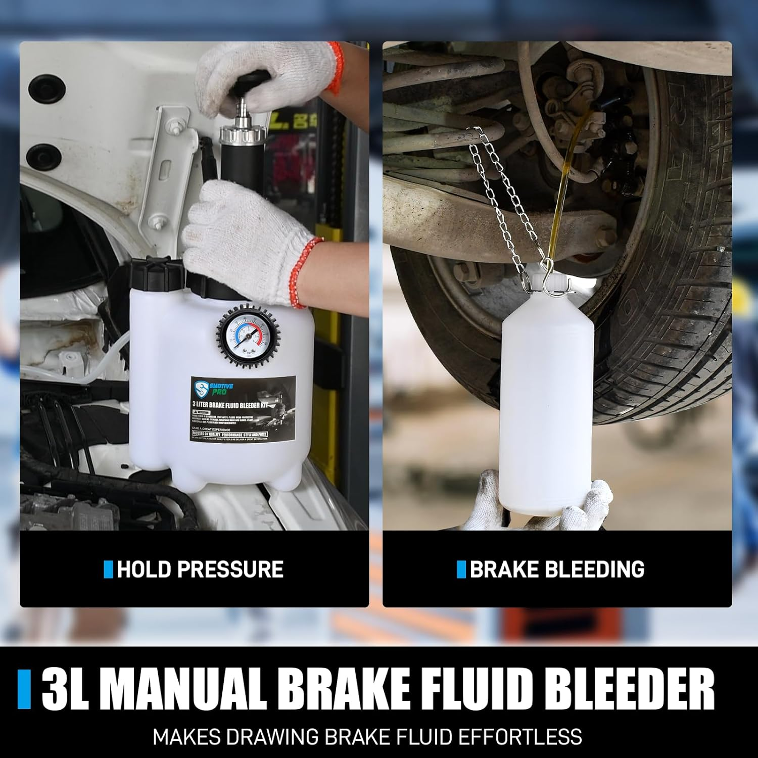 3L Brake Bleeder with One Man Operation, 1L Brake Fluid Reservoir and Aluminium E20 Adapter, Suitable for Most European Car Models image number 2