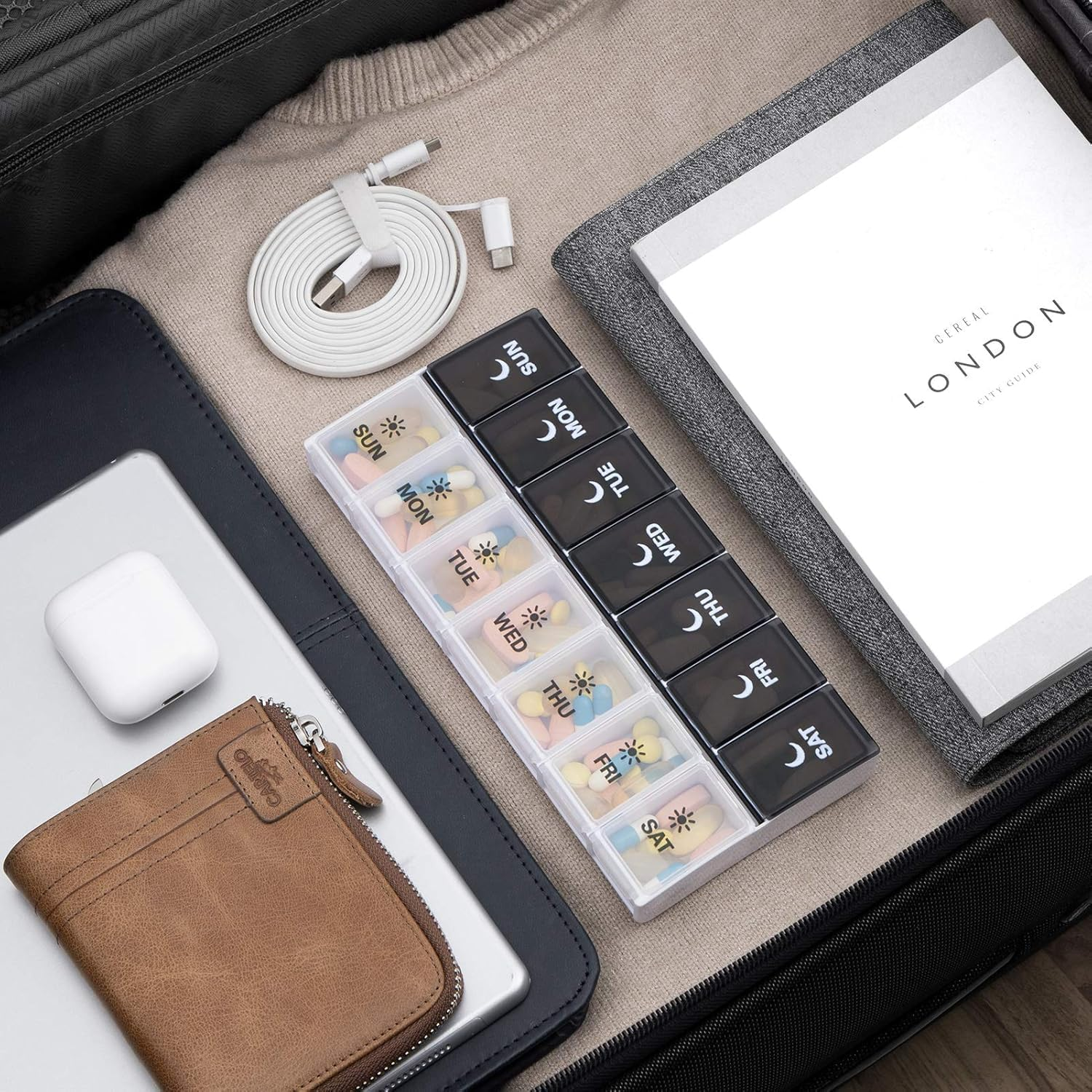 Pill Organizer 2 Times a Day, Weekly Box per AM PM Case, Day Night Container 7 Vitamin Case Twice image number 3