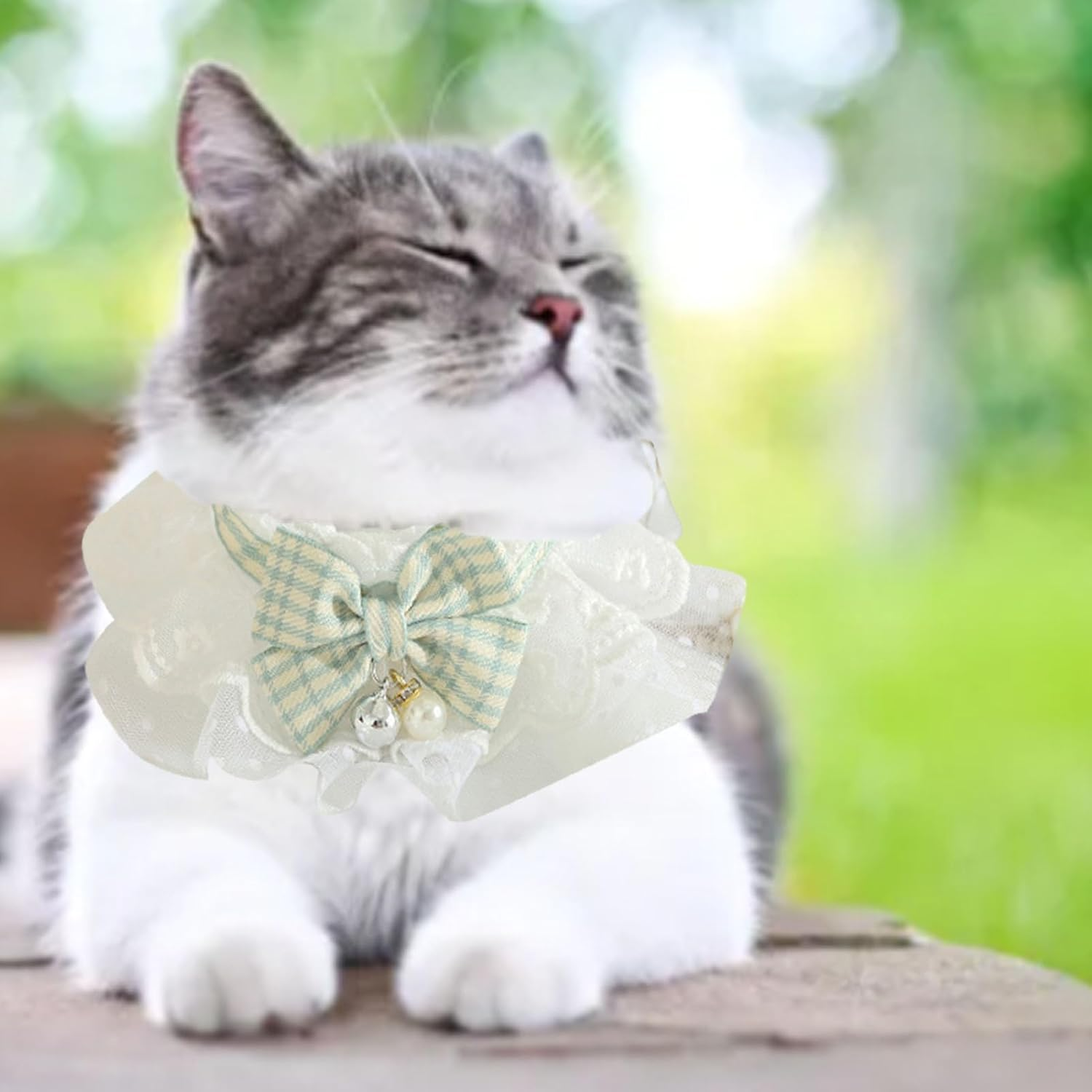 Dog Cat Flora Lace Collar, Puppy Kitten Scarf Necklace Lace Cat Collar with Bow and Bells, Cute Fashionable Pet Neck Scarf Accessories for Dogs Pet Birthday Party Holiday Daily Wear(M-Green) image number 6