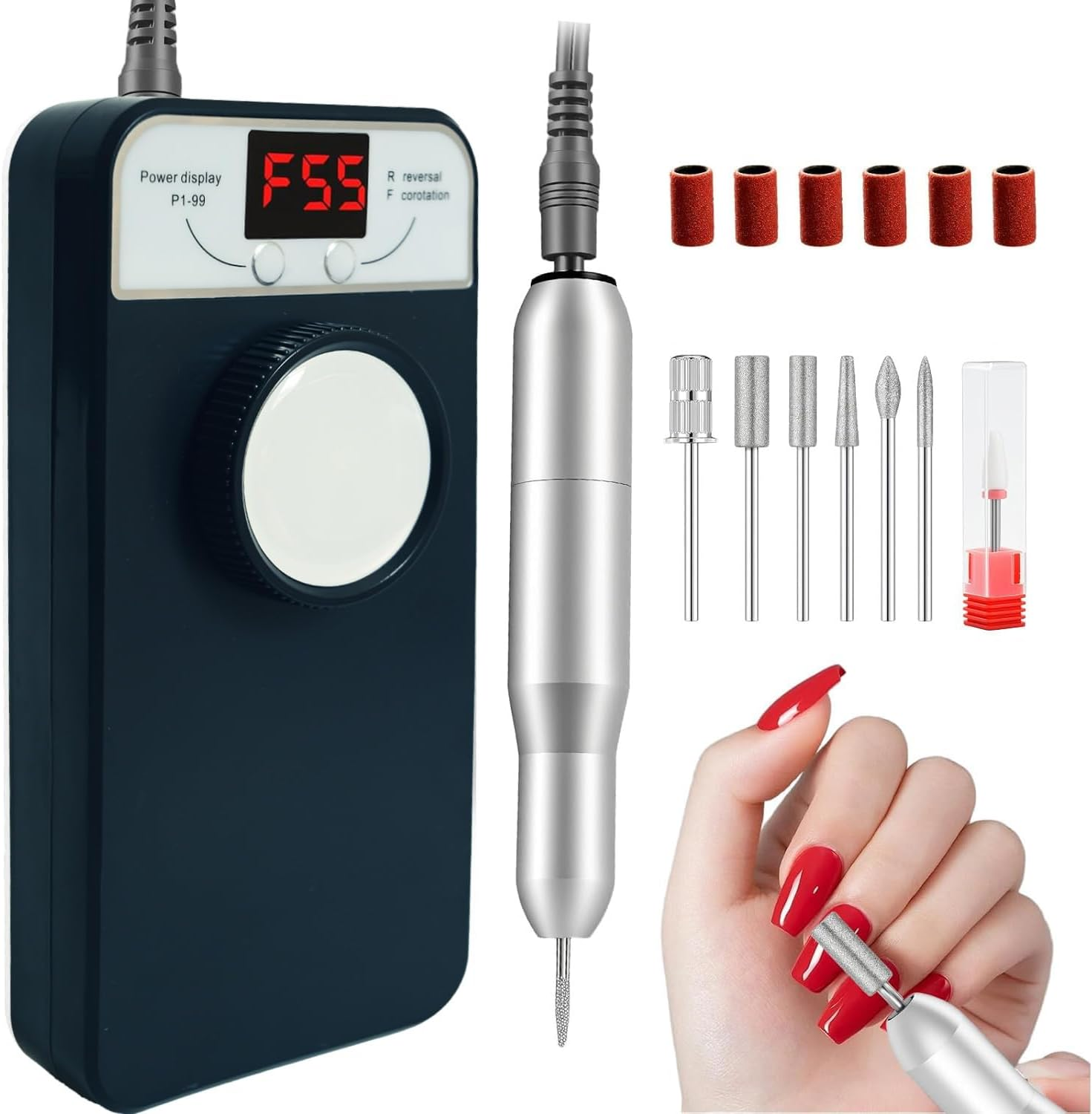 Yisis Professional Cordless Nail Drill, 55000RPM Electric Nail File with LCD Screen, Rechargeable Portable Efile Machine for Acrylic Gel Nails, Home Salon Manicure Pedicure Kit (Pink)