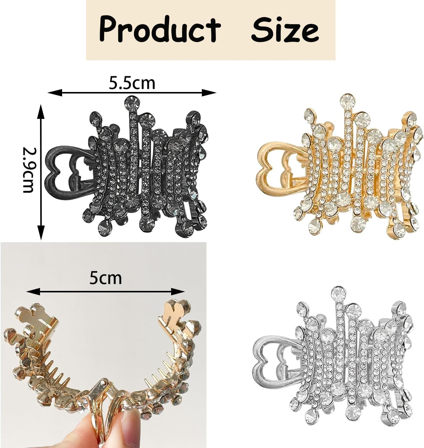 Rabbfit 3 Pieces High Ponytail Clips, Non-Slip Claw Clip Metal Hair Clips for Improved Hairstyle, Fashion Hair Accessories, High Ponytails and Thick Hair (Gold, Silver, Black)