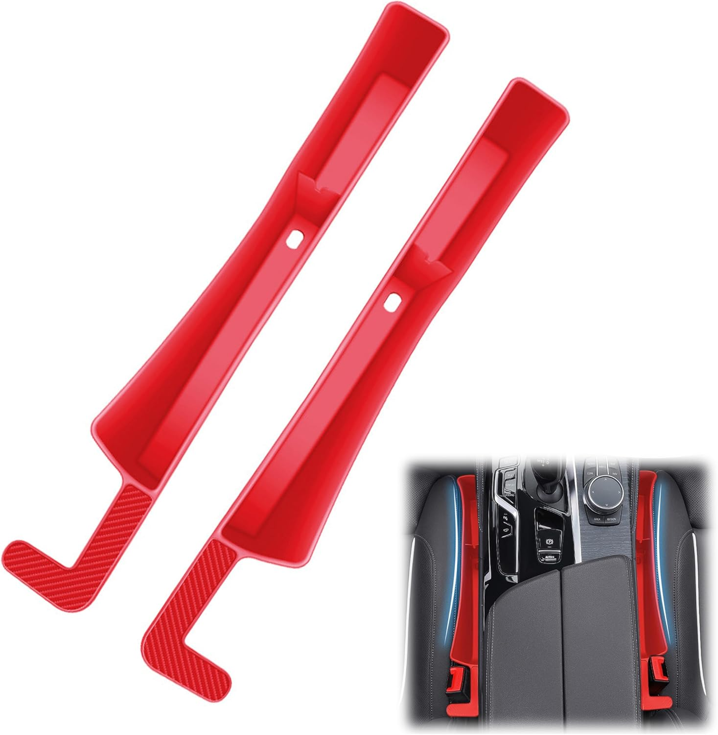 2PCS Car Seat Gap Filler Organizer,Multifunctional Car Gap Fillers with USB and Phone Holder,Auto Interior Accessories,Universal Car Seat Storage Organizer between Seats for Phone,Keys (Red)