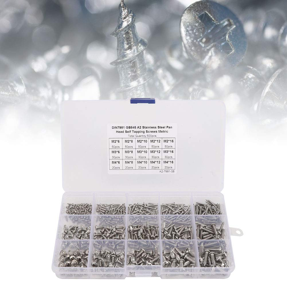 Philips Screws Assortment Set, 500PCS M2 M3 M4 Self-Tapping Micro Screws in 15 Sizes for Computer Glasses Repairing, Carbon Steel Black Precision Screws Kit with Organizer Box image number 4