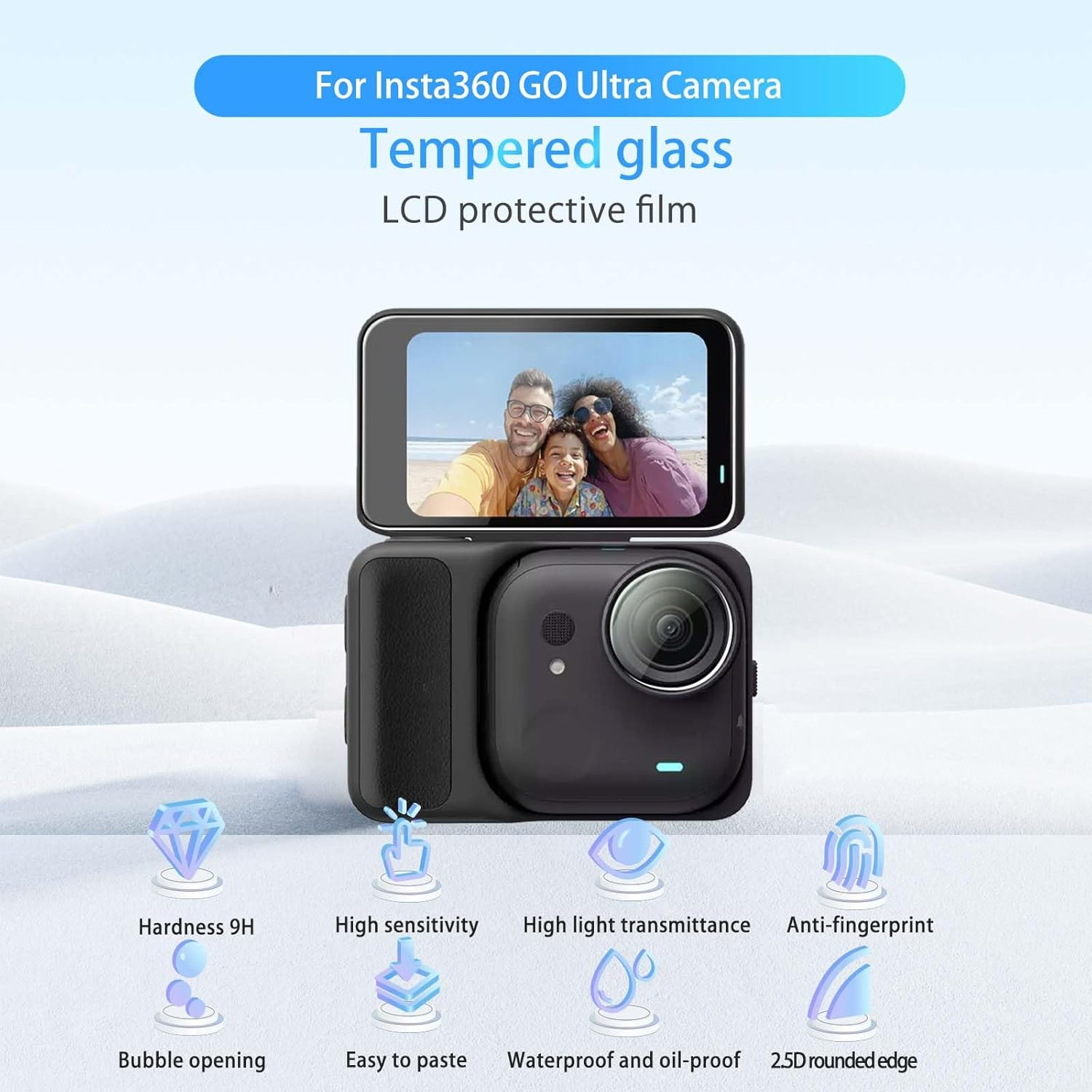 NOUKAJU Screen Protector for Insta360 GO Ultra, HD Tempered Glass,9H Hardness,Scratch,Anti-Fingerprin,Lens Protector for Insta360 GO Ultra Camera[2+2Pack] image number 3