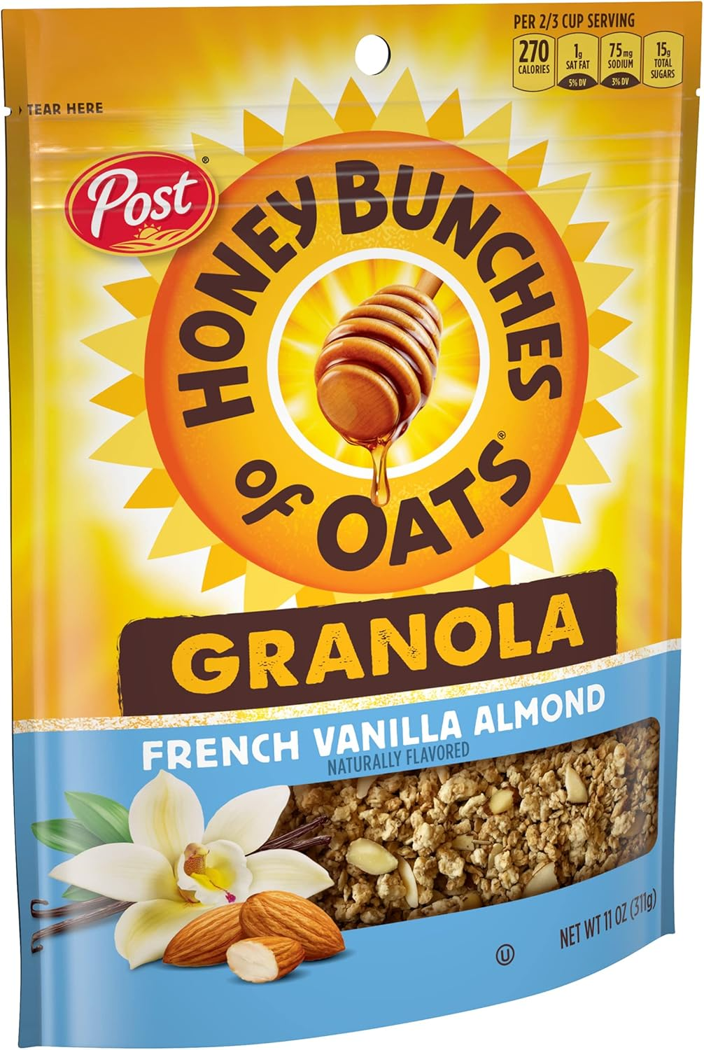 Post Honey Bunches of Oats Honey Roasted Granola, French Vanilla Almond, 11 Ounce, 6 Count image number 3