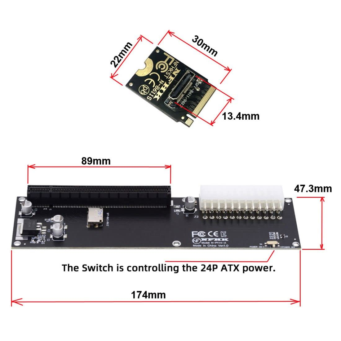 Chenyang Oculink SFF-8612 to PCI-E 3.0/4.0 M.2 M-Key to SFF-8611 Host Adapter for Egpu/Gpd Win Max2 External Graphics Card & SSD - Black image number 6