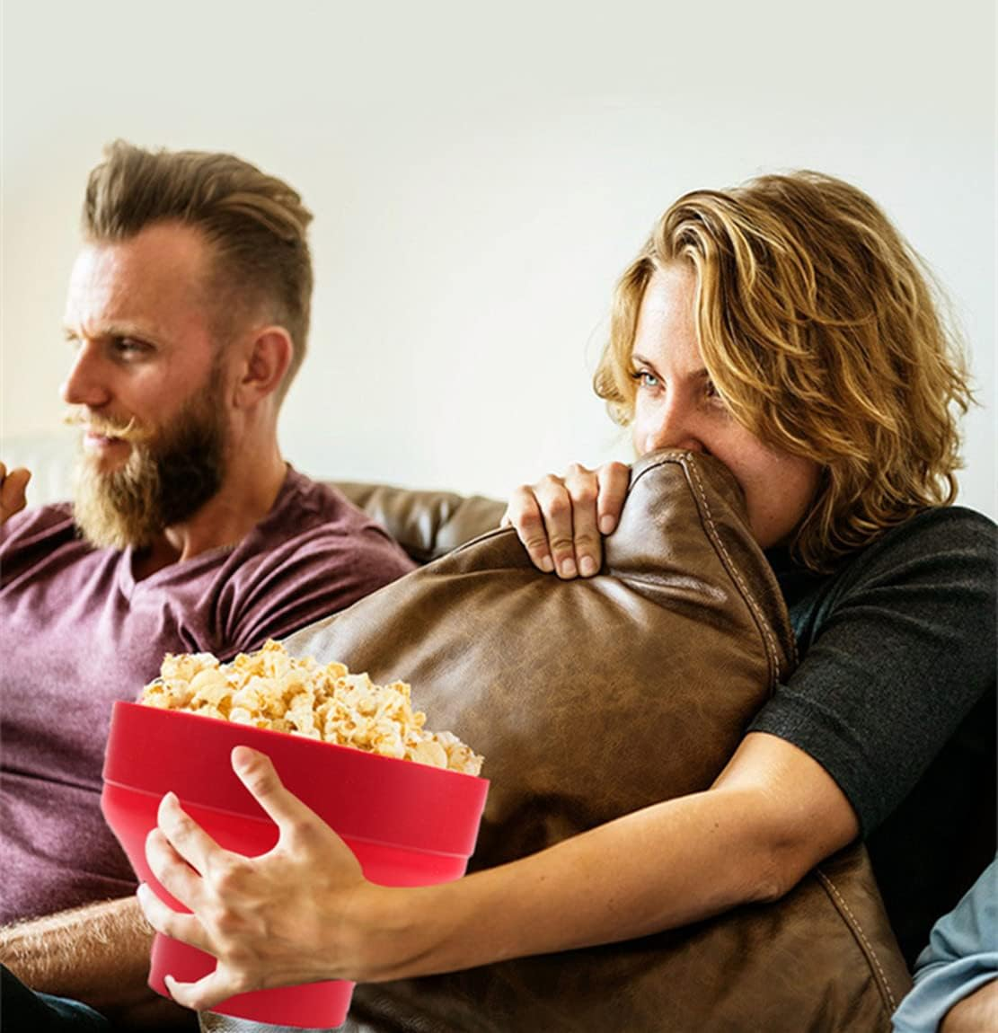 Silicone Popcorn Maker, Collapsible Popcorn Bowl with Lid and Handle, Dishwasher Safe Silicone Bucket, Heated Popcorn Maker, BPA Free, Great for Parties and Movie Nights (Red) image number 2