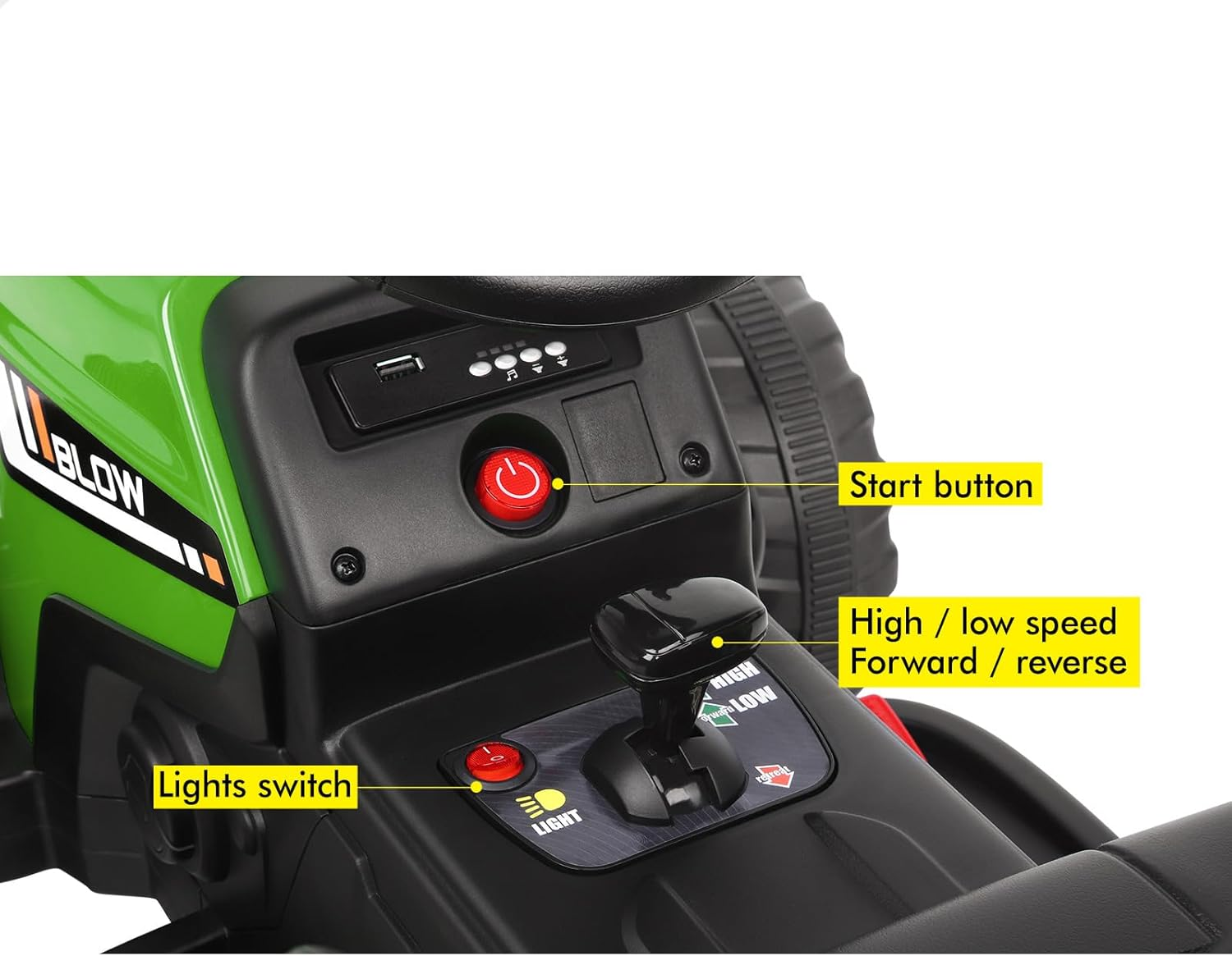 ALFORDSON Kids Ride on Car Tractor 12V Eletric Dual Motor, Car with Music Player & 7 Brilliant LED Headlights, Ride-On Design SUV Toy Vehicle for Toddler, Green - Blue image number 4