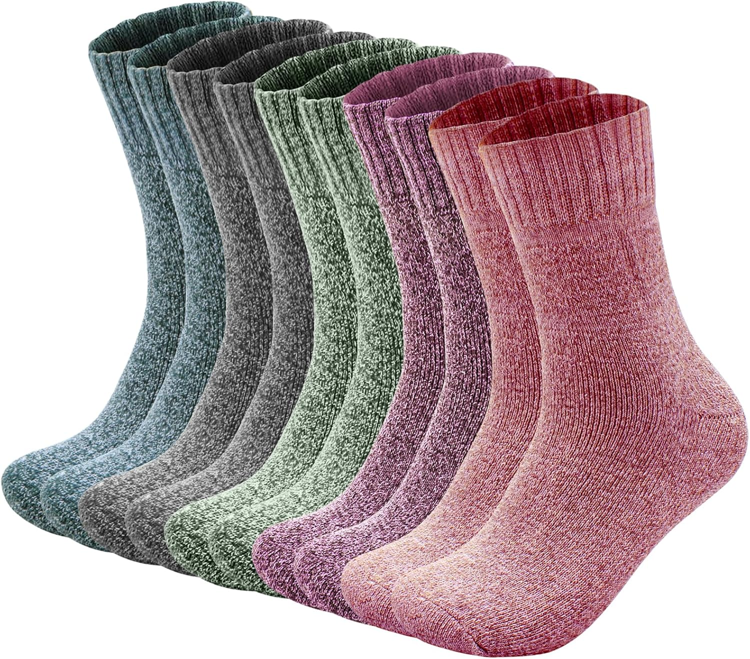 5 Pairs Wool Socks for Men Women,H HOME-MART Ladies Thermal Winter Socks Nordic Socks,Thick Knitting Warm & Comfy Wool Crew Cotton Vintage Knit Thermal Gifts image number 3