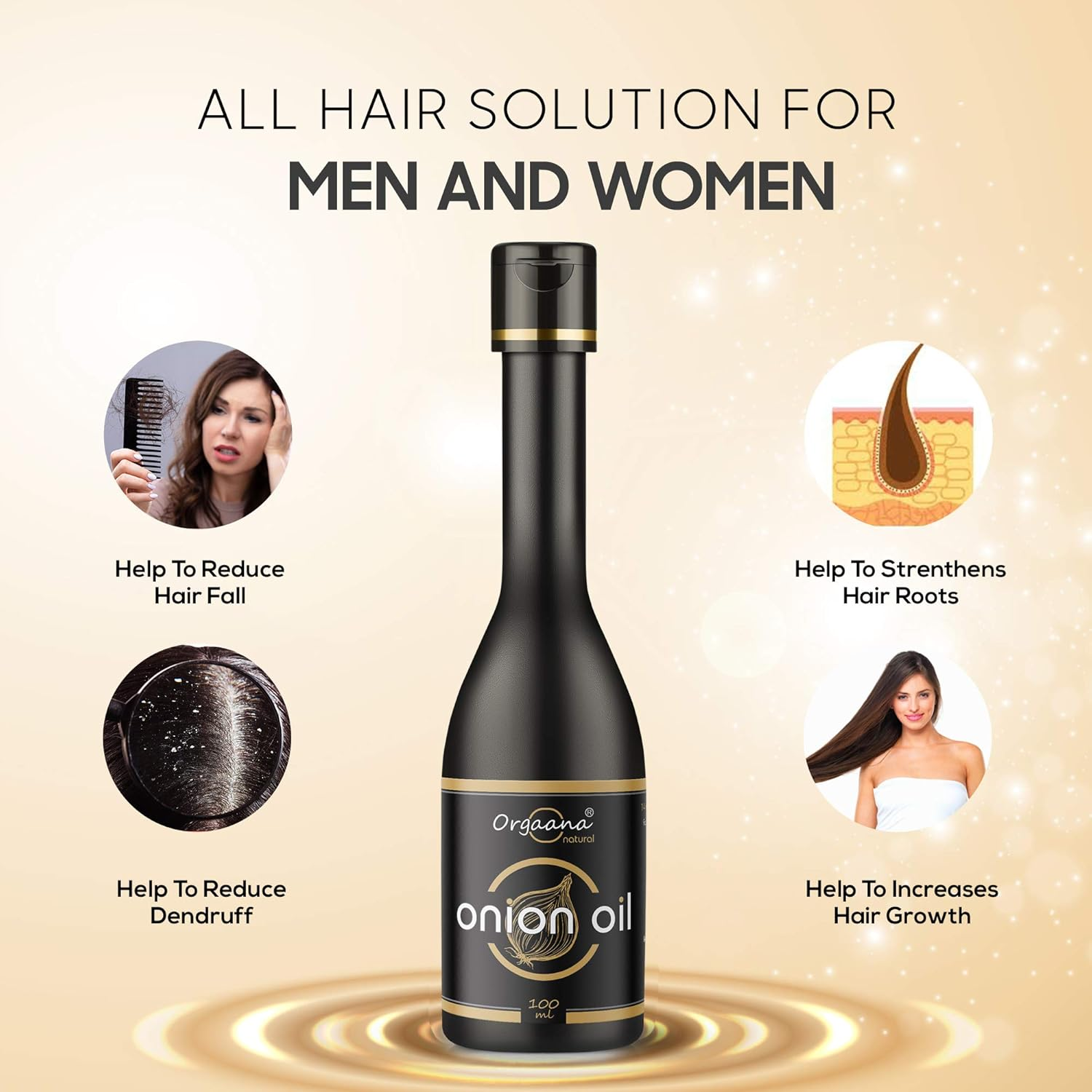 Orgaana Natural Herbal Onion Oil - anti Dandruff Oil 100Ml with 14 Essential Oils for Control Hair Fall,Nourish & Strenghtens Hair - 100% Natural Ingredients image number 3