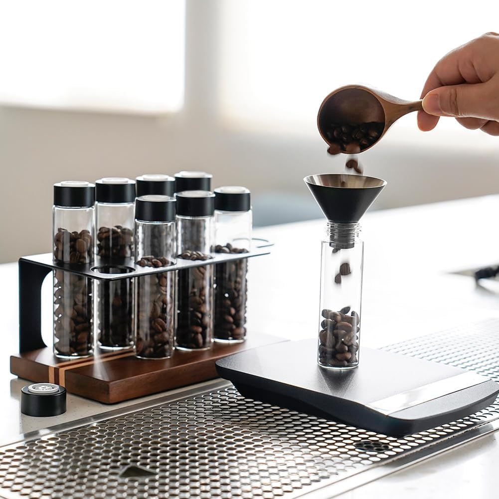 Watchget Coffee Bean Storage with Hopper Woodern Display Rack with 8 Single Dose Coffee Bean Storage Tubes with One-Way Exhaust Valve,B - A image number 7