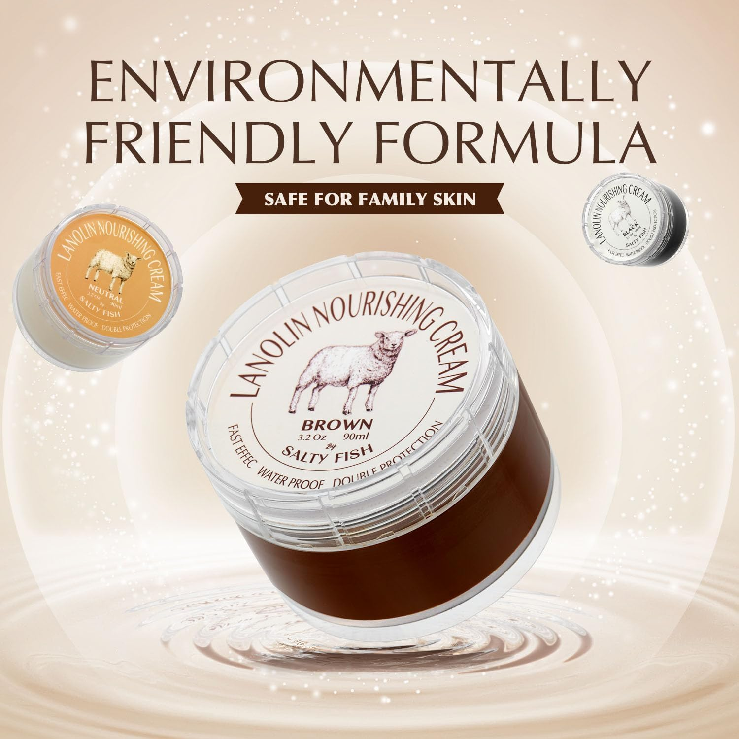 Salty Fish Lanolin Shoe Polish Cream 3.2Oz, Intensive Leather Care and Nourishing, Waterproof Double Protection, Black image number 4