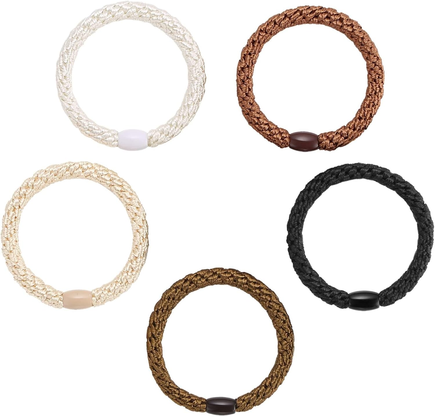 30 Pcs Hair Ties, Hair Bands, Ponytail Holders for Women Girls, No Damage No Crease Hair Elastics for Thick Hair, Long Braids, Ponytails and Other Hairstyles (Black/Brown/White/Beige/Coffee) image number 4