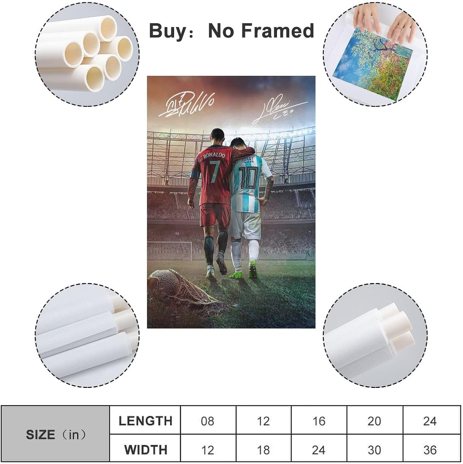 Messi Ronaldo Poster Wall Art Canvas Print Poster Home Bathroom Bedroom Office Living Room Decor Canvas Poster Unframe: 16X24Inch(40X60Cm)