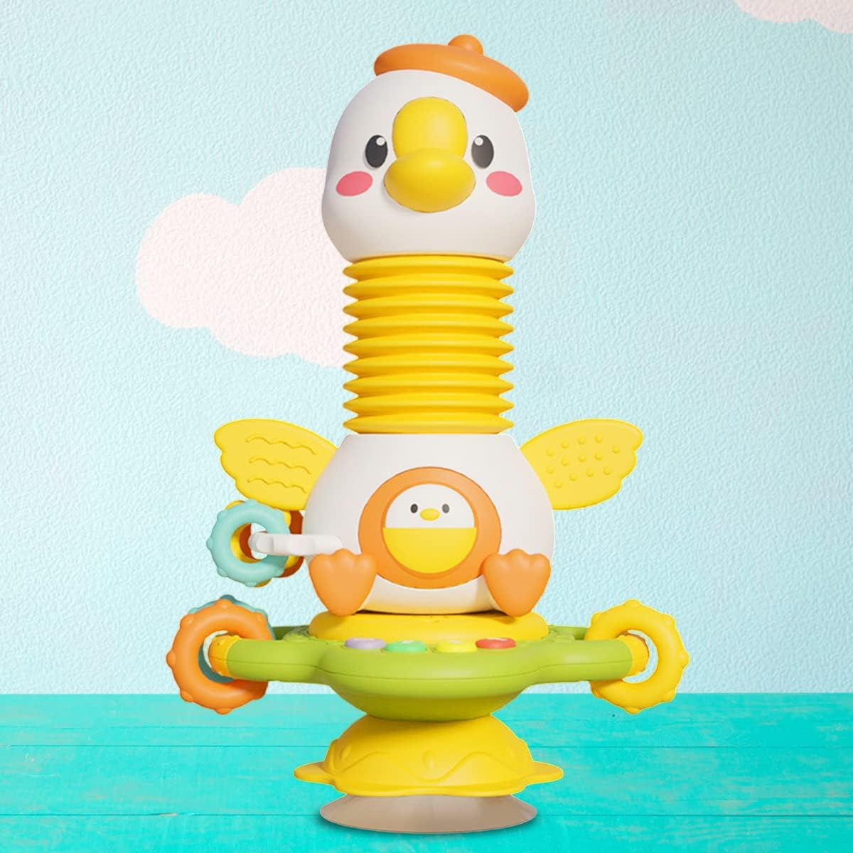 Baby High Chair Toys with Suction Cups Montessori Highchair Rattle Toy Early Educational Interactive Baby Tray Toy Cute Fun Sensory High Chair Suction Toy for 12 Months up Infant Toddler(Goose) image number 6