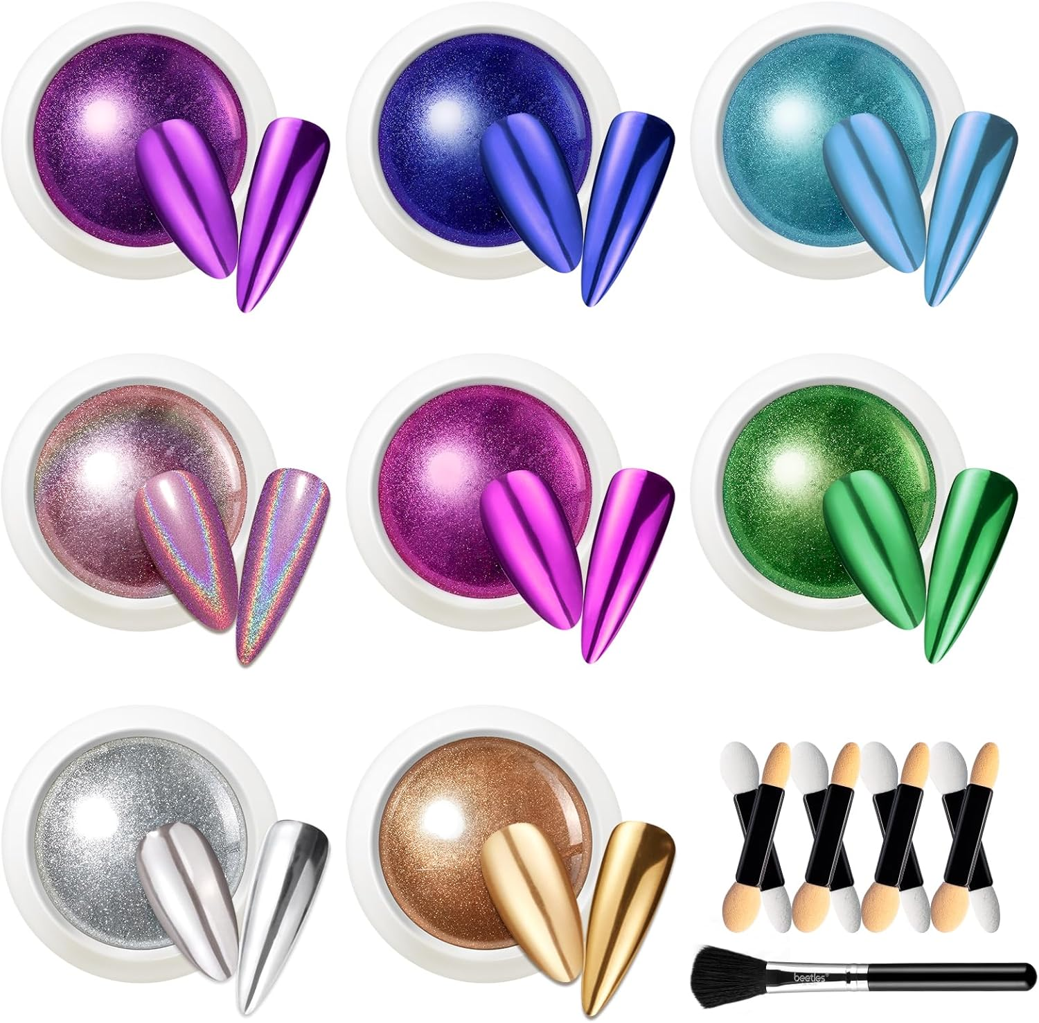 Beetles Gel Polish Gel Polish 8 Colors Chrome Powder for Nails Pink Purple Blue Green Silver Golden Rainbow Nail Powder 2024 Mirror Effect Manicure Art Decoration Powder Holographic Pigment